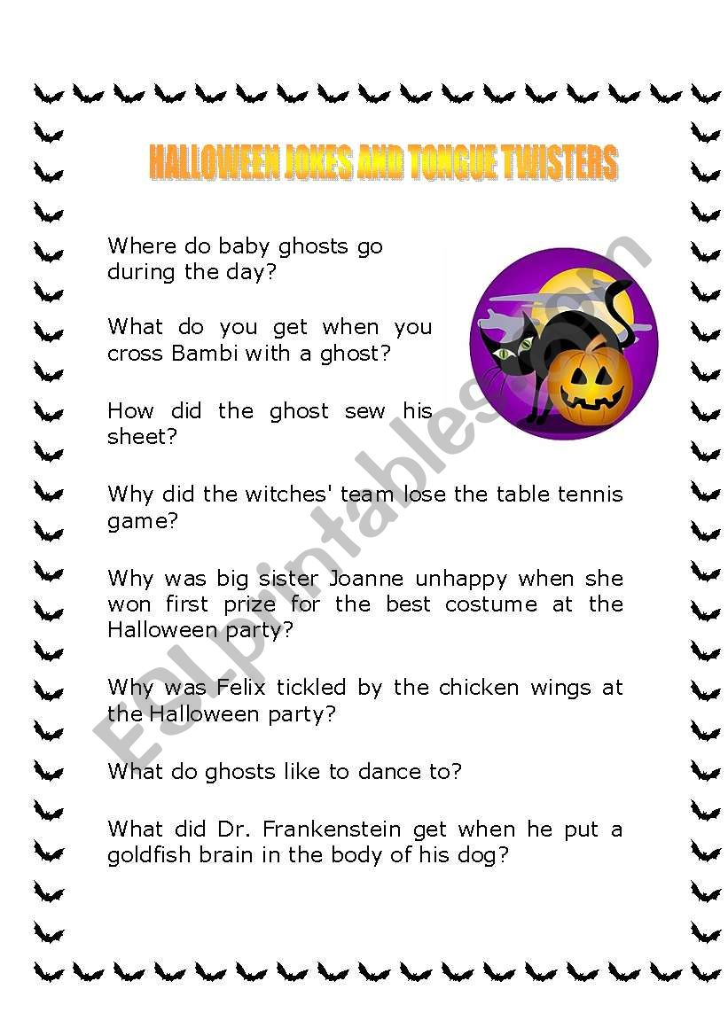 Halloween Jokes And Tongue Twisters - Esl Worksheetgiovanni
