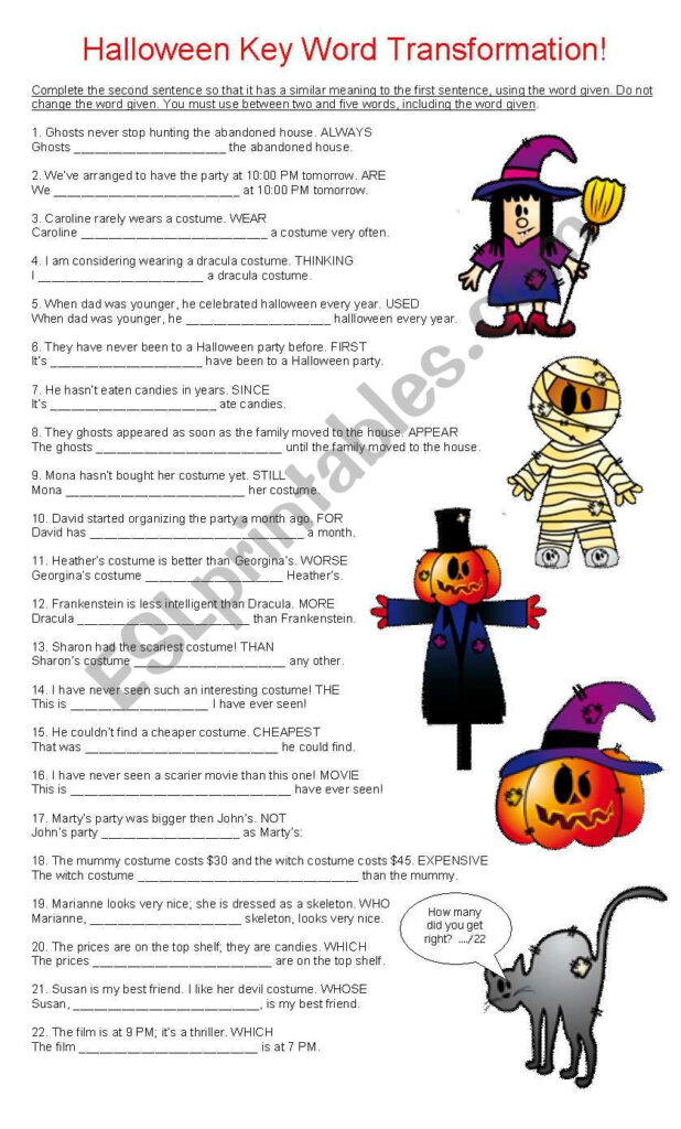 Halloween Key Word Transformation   Esl Worksheetcyn.