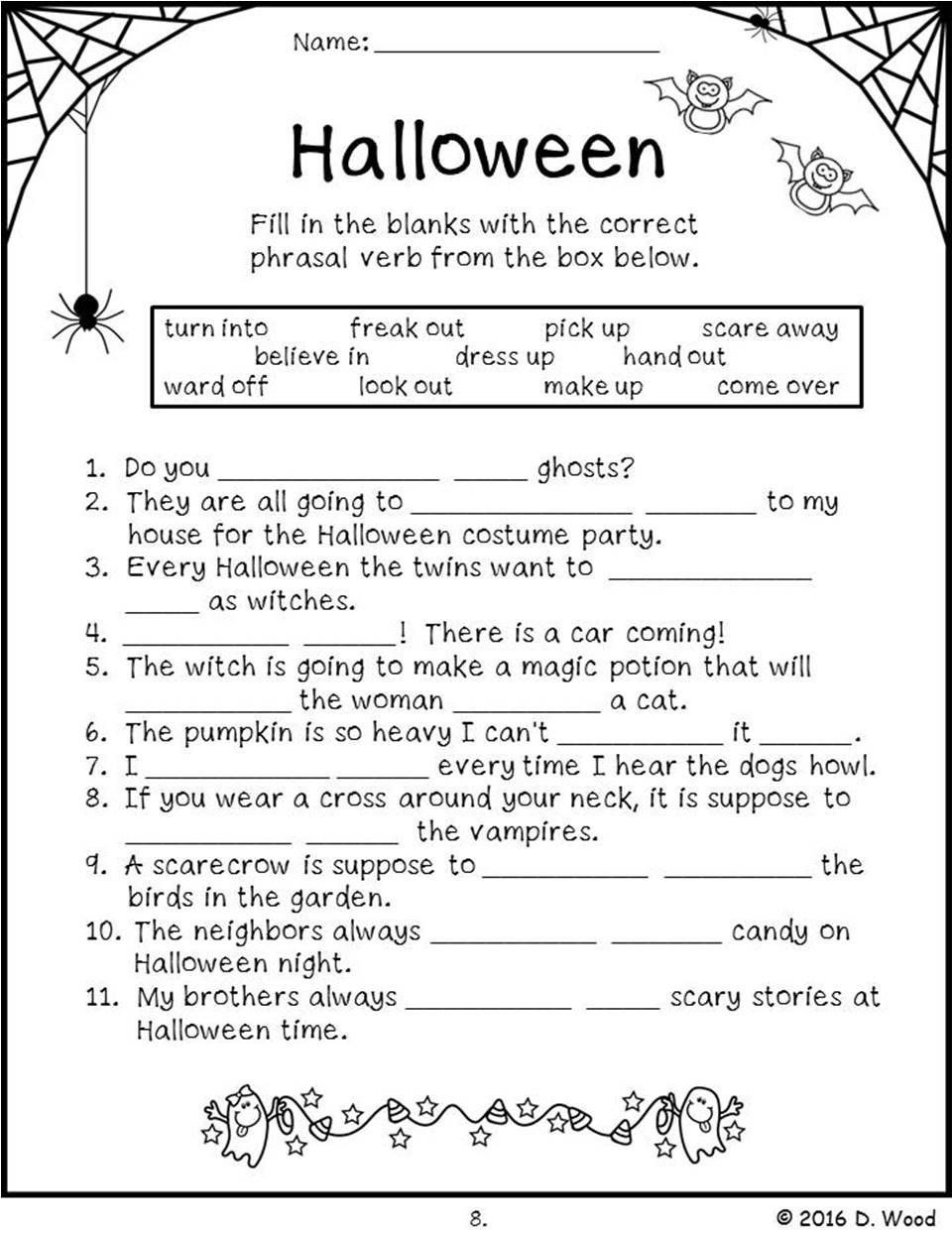 Halloween Language Arts Worksheets Halloween Reading In 2020