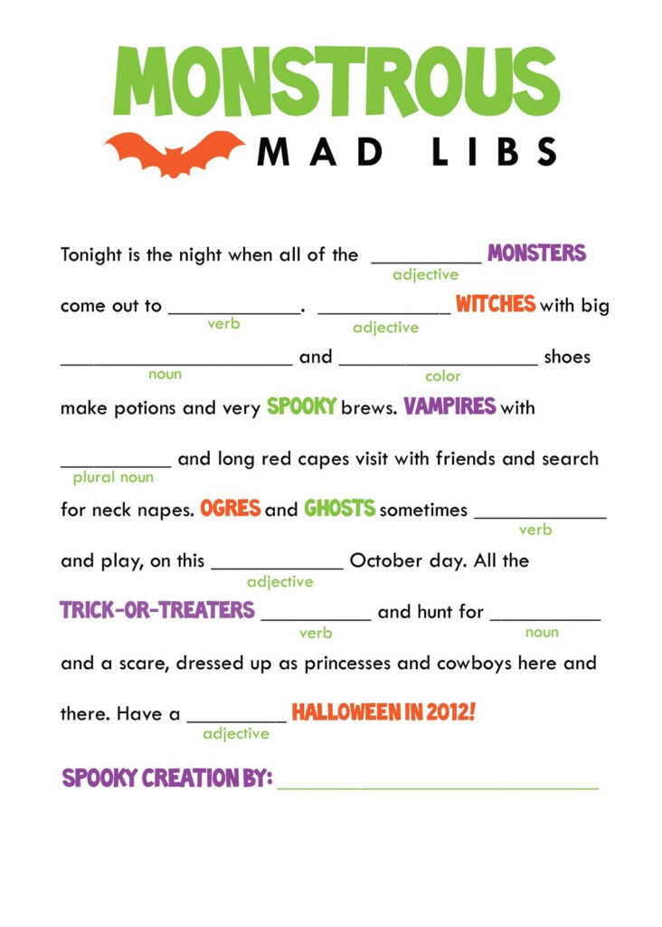 Halloween Mad Libs. | Halloween Worksheets, Halloween Class