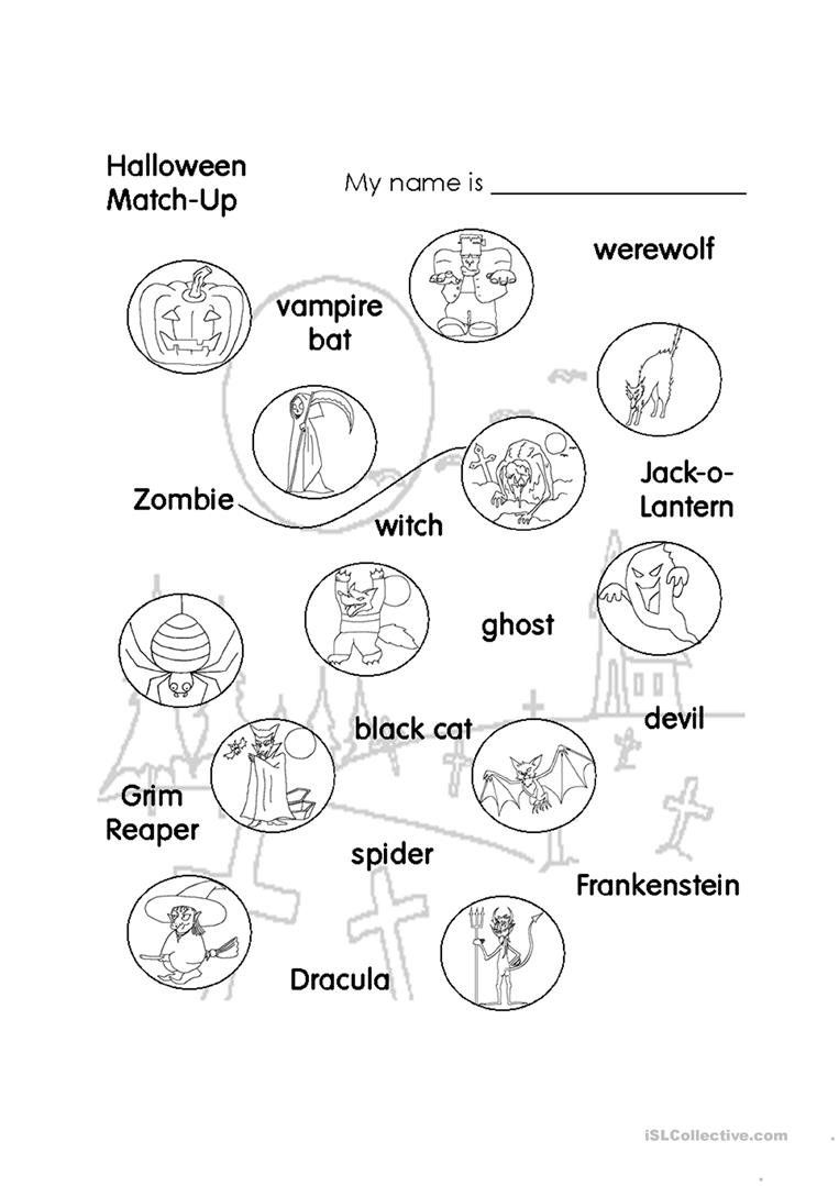 Halloween Match-Up - Kids - English Esl Worksheets For