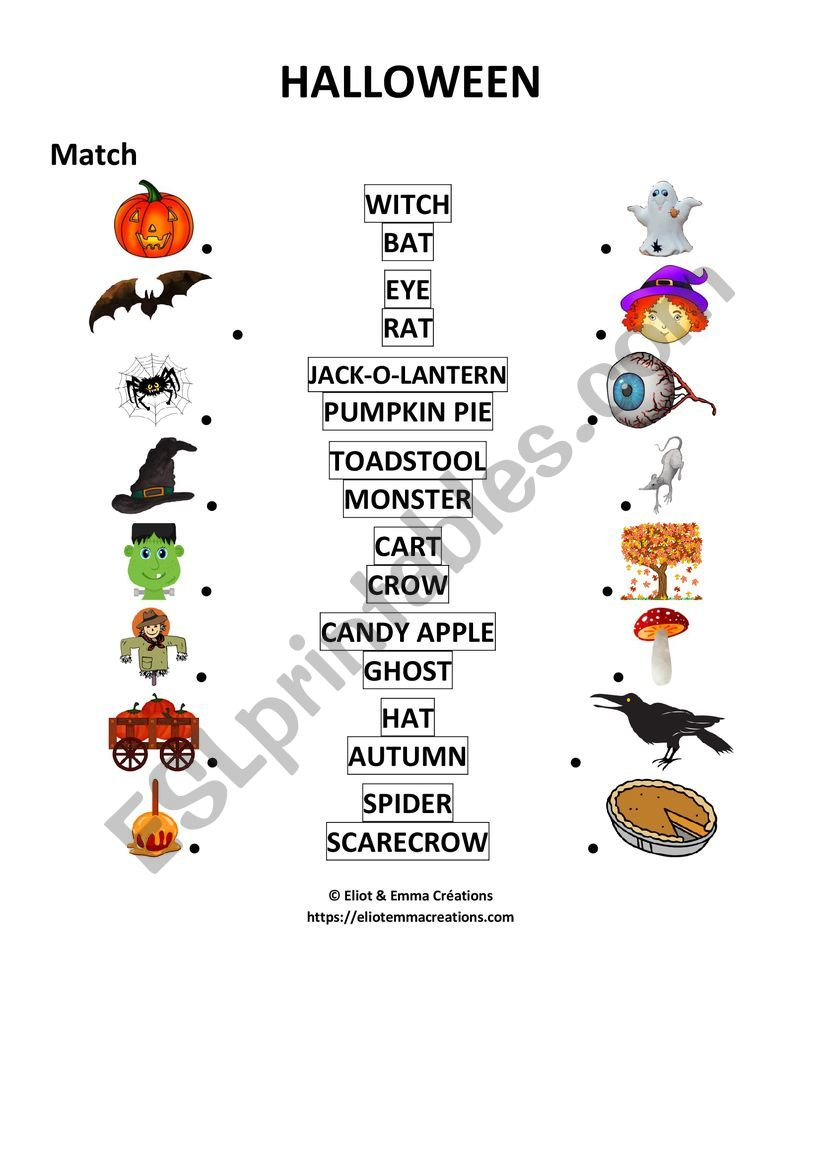 Halloween - Matching Activity - Esl Worksheet
