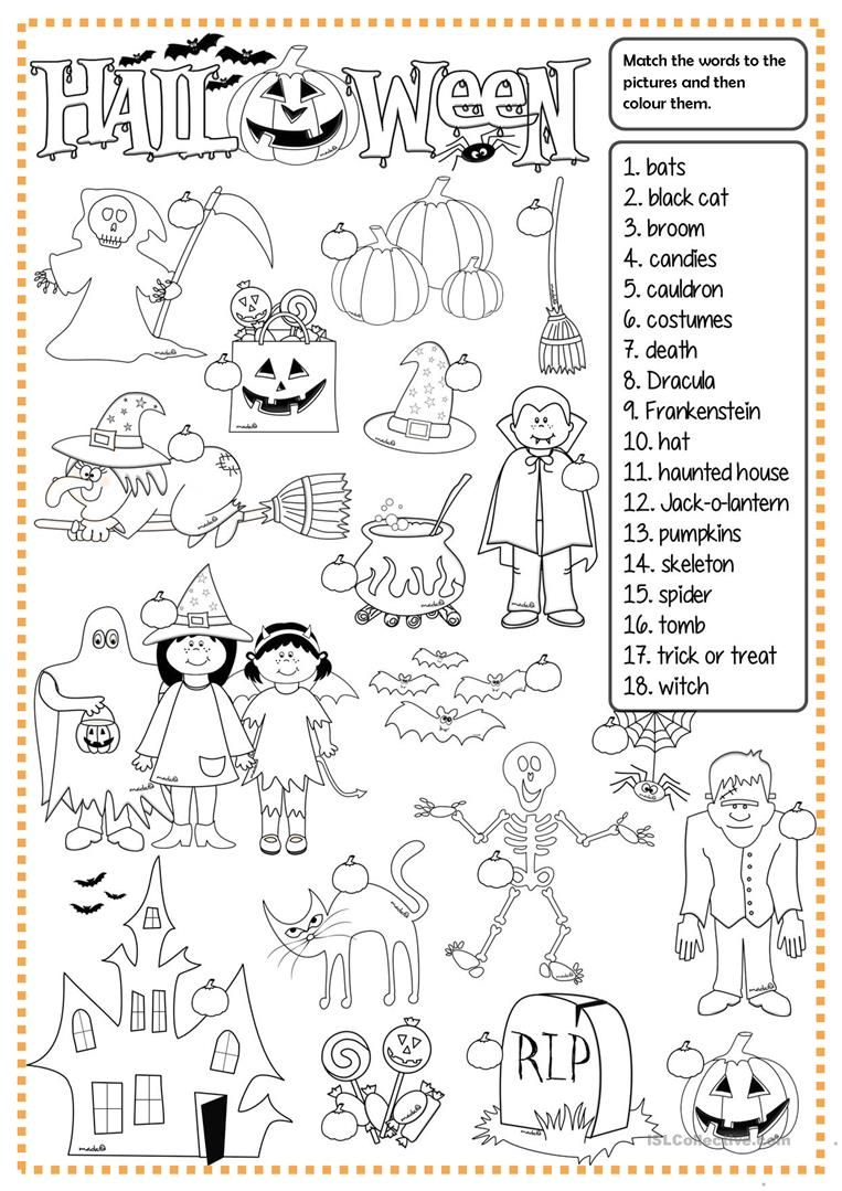 Halloween - Matching Worksheet - Free Esl Printable