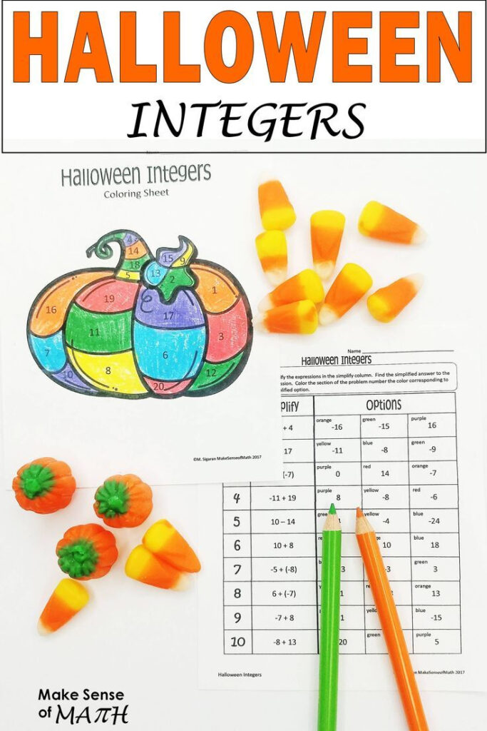 Halloween Math Activity Adding And Subtracting Integers