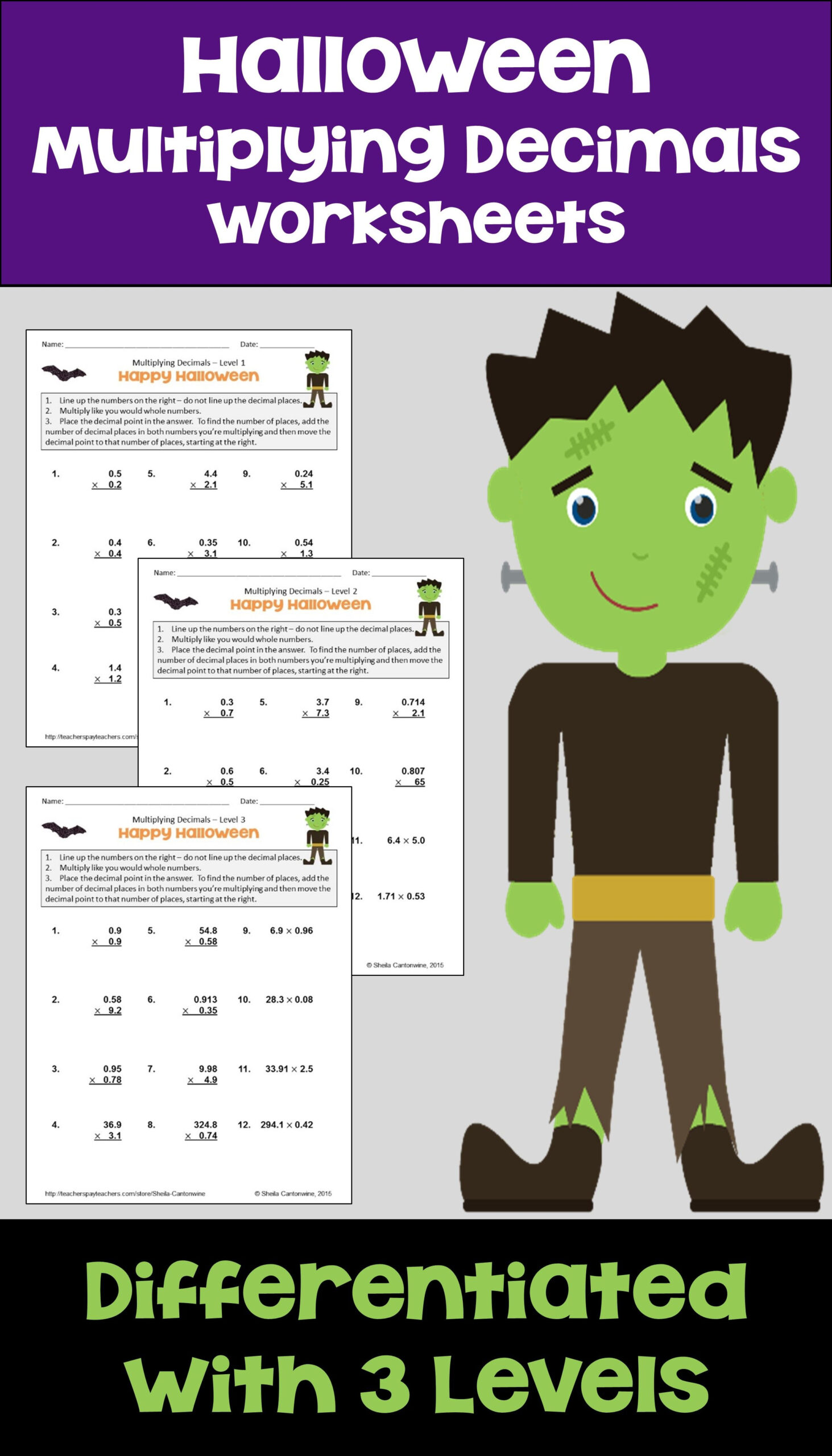 Halloween Math Multiplying Decimals With Printable And