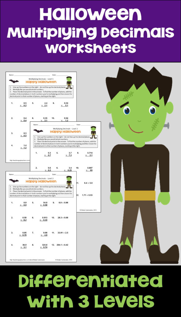 Halloween Math Multiplying Decimals Worksheets