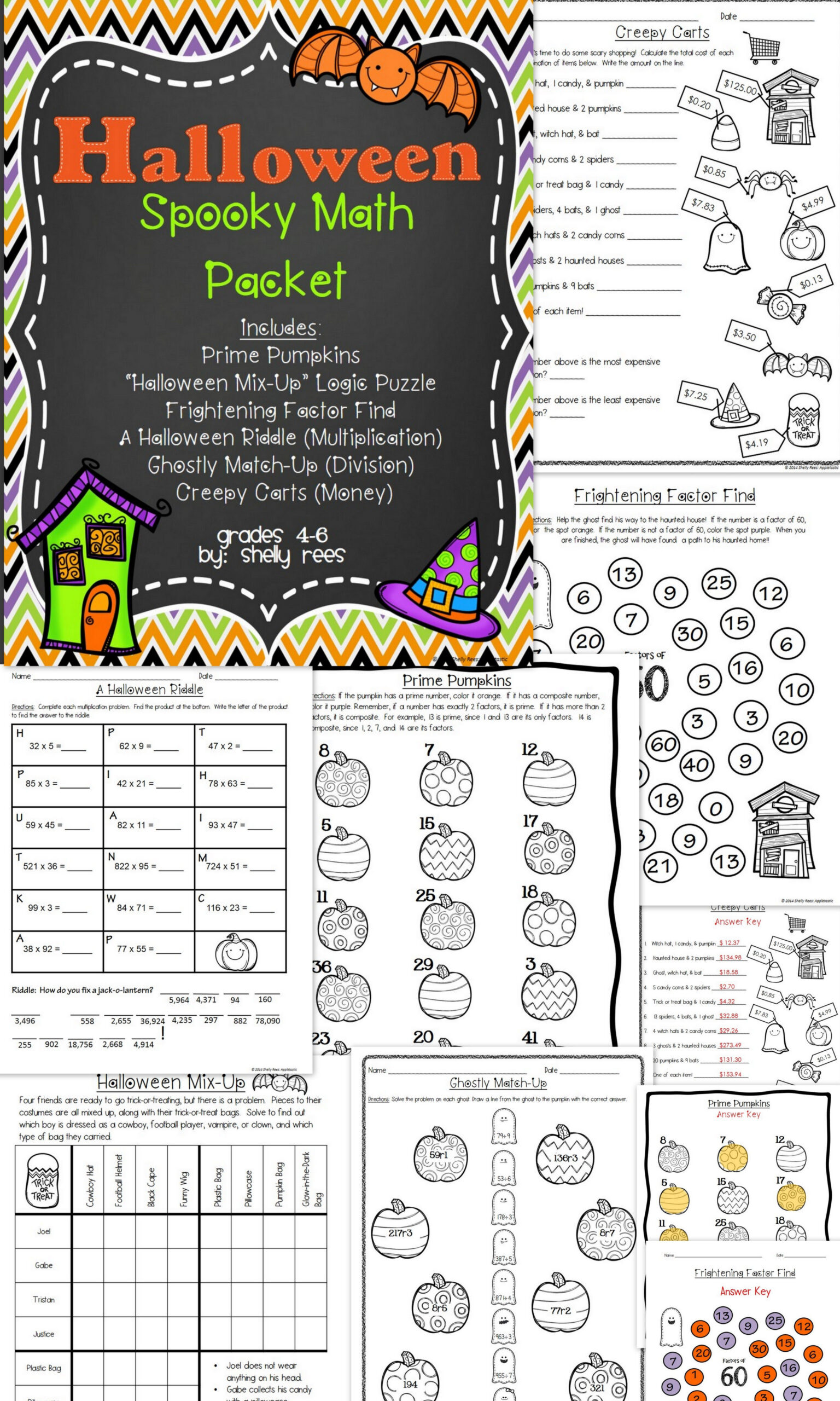 Halloween Math Packet For Grades 4-6! Fun Worksheets And