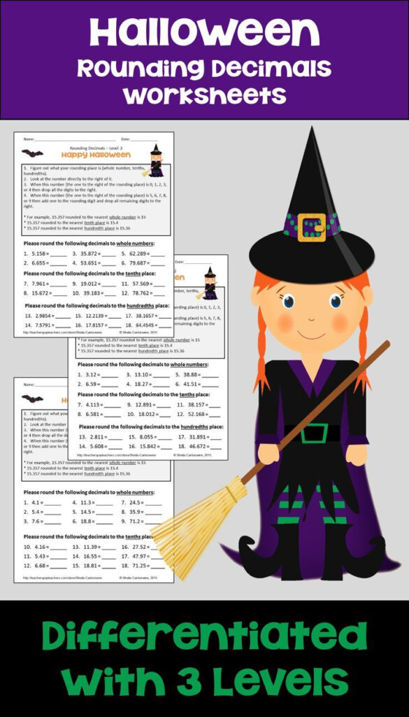 Halloween Math Rounding Decimals Worksheets Differentiated