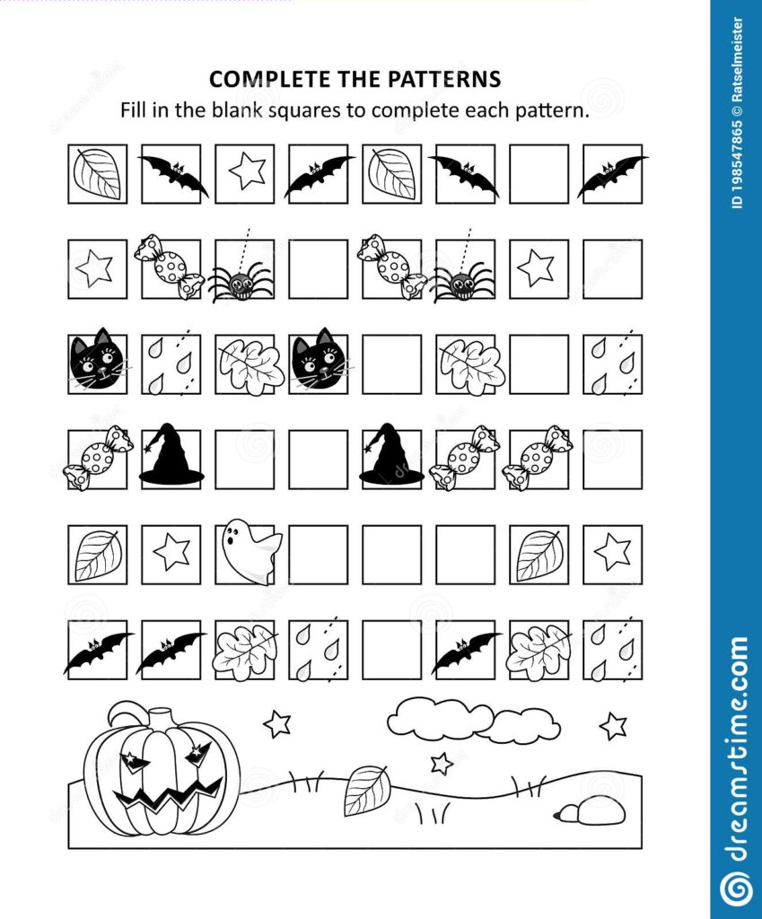 Halloween Math Worksheet With Sequential Patterns Stock