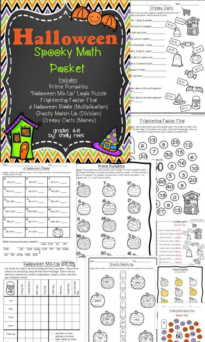 5th Grade Halloween Themed Math Worksheets | AlphabetWorksheetsFree.com
