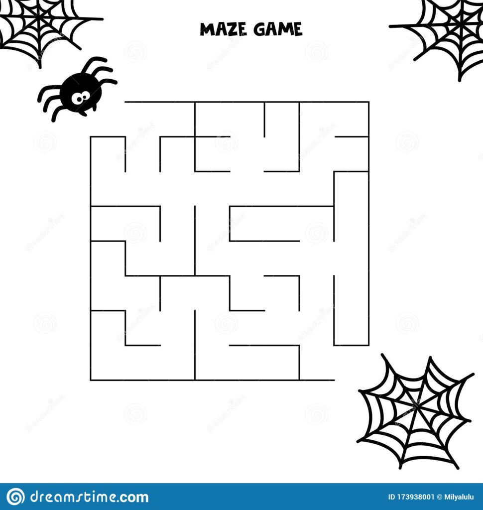 Halloween Maze Game. Spider And His Web. Worksheet For Kids