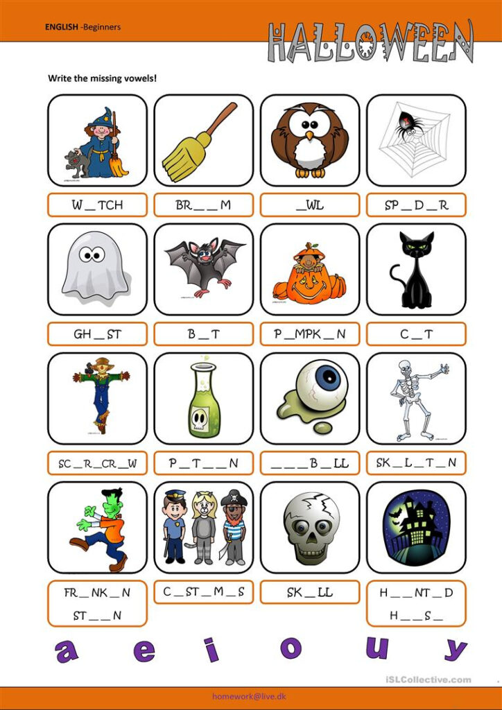 Halloween Missing Vowels   English Esl Worksheets For