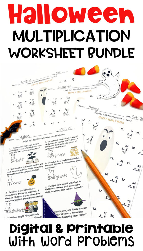 Halloween Multiplication Worksheet Bundle With Digital And