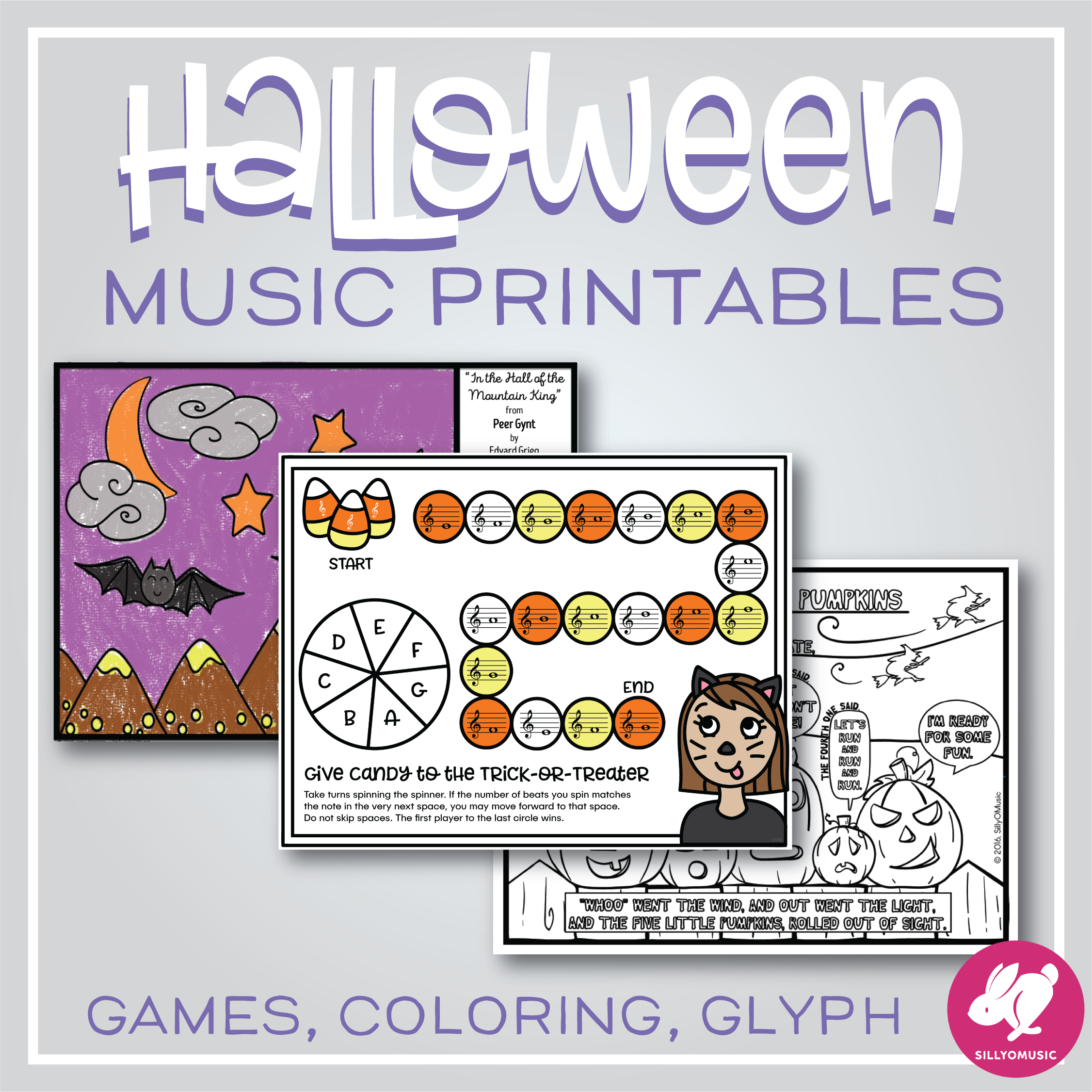 Halloween Music Activities - Worksheets, Color-By-Note