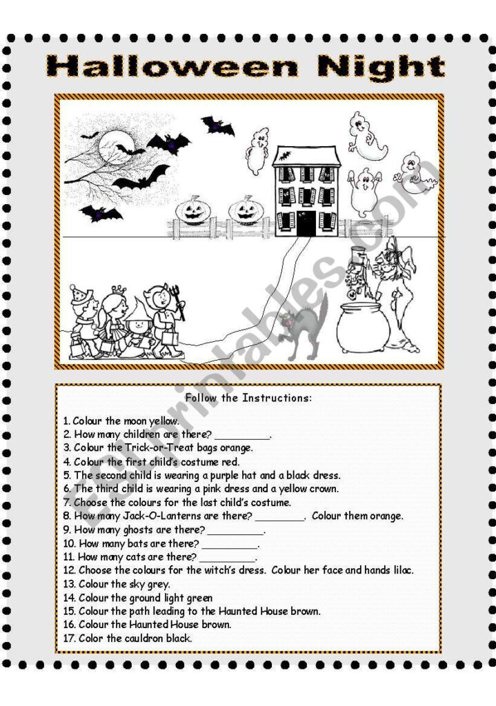 Halloween Night   Follow The Instructions   Esl Worksheet