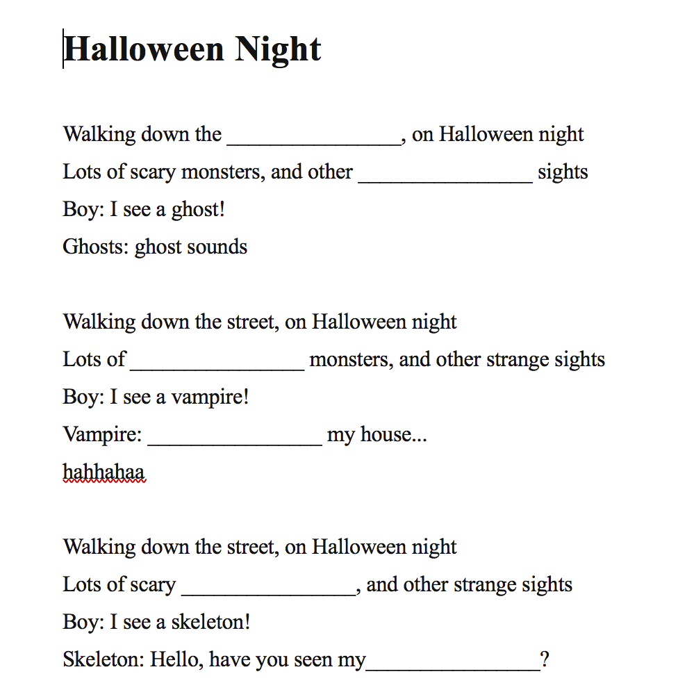 Halloween Night - Kids Song Fill In The Blank
