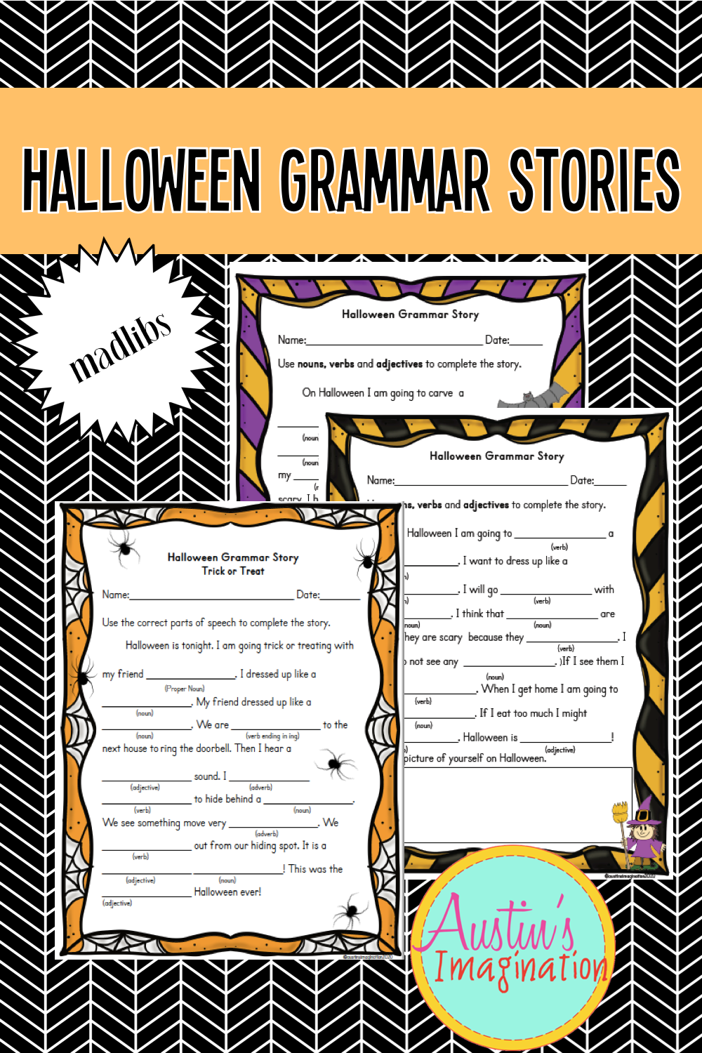 Halloween Parts Of Speech Worksheets Mad Libs™ Style Grammar