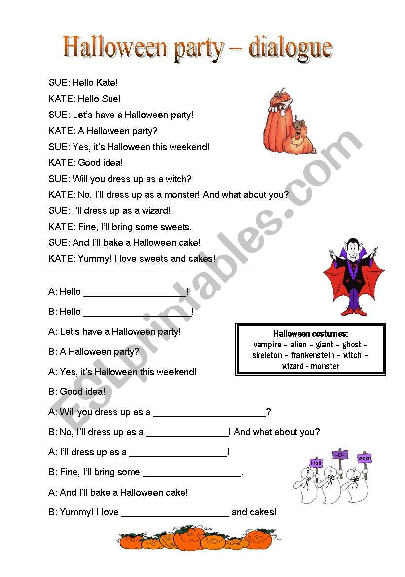 Halloween Party Dialogue - Esl Worksheetnd33