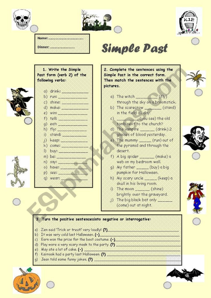 Halloween   Past Simple Exercises   Esl Worksheetpjrob