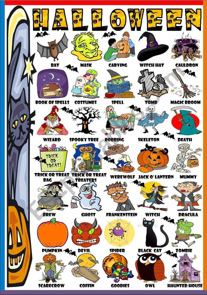 Halloween  Picture Dictionary (B&w Version Included)   Esl