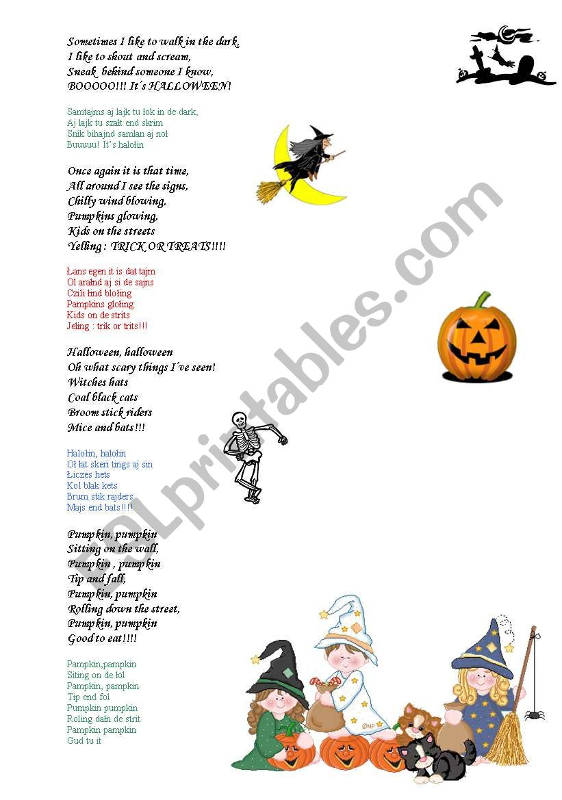 Halloween Poems For Kids - Esl Worksheetmadzia_Bartusia