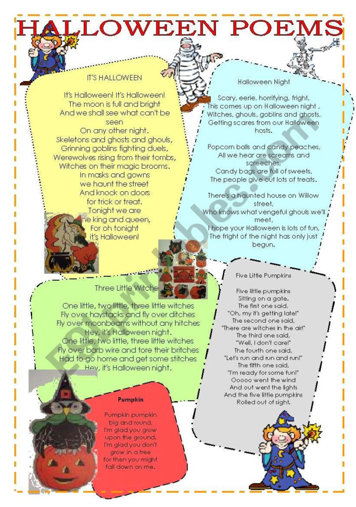 Halloween Poems, Riddles And Tongue Twisters   Esl Worksheet
