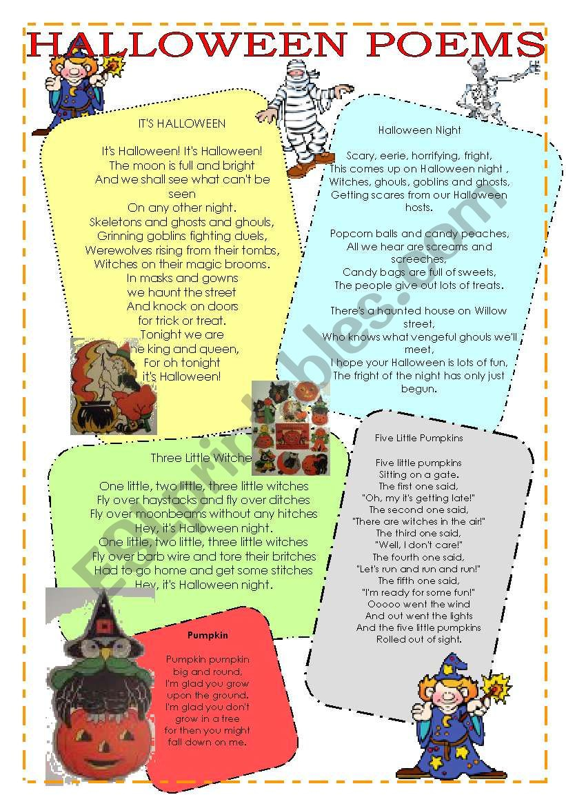 Halloween Poems, Riddles And Tongue Twisters - Esl Worksheet