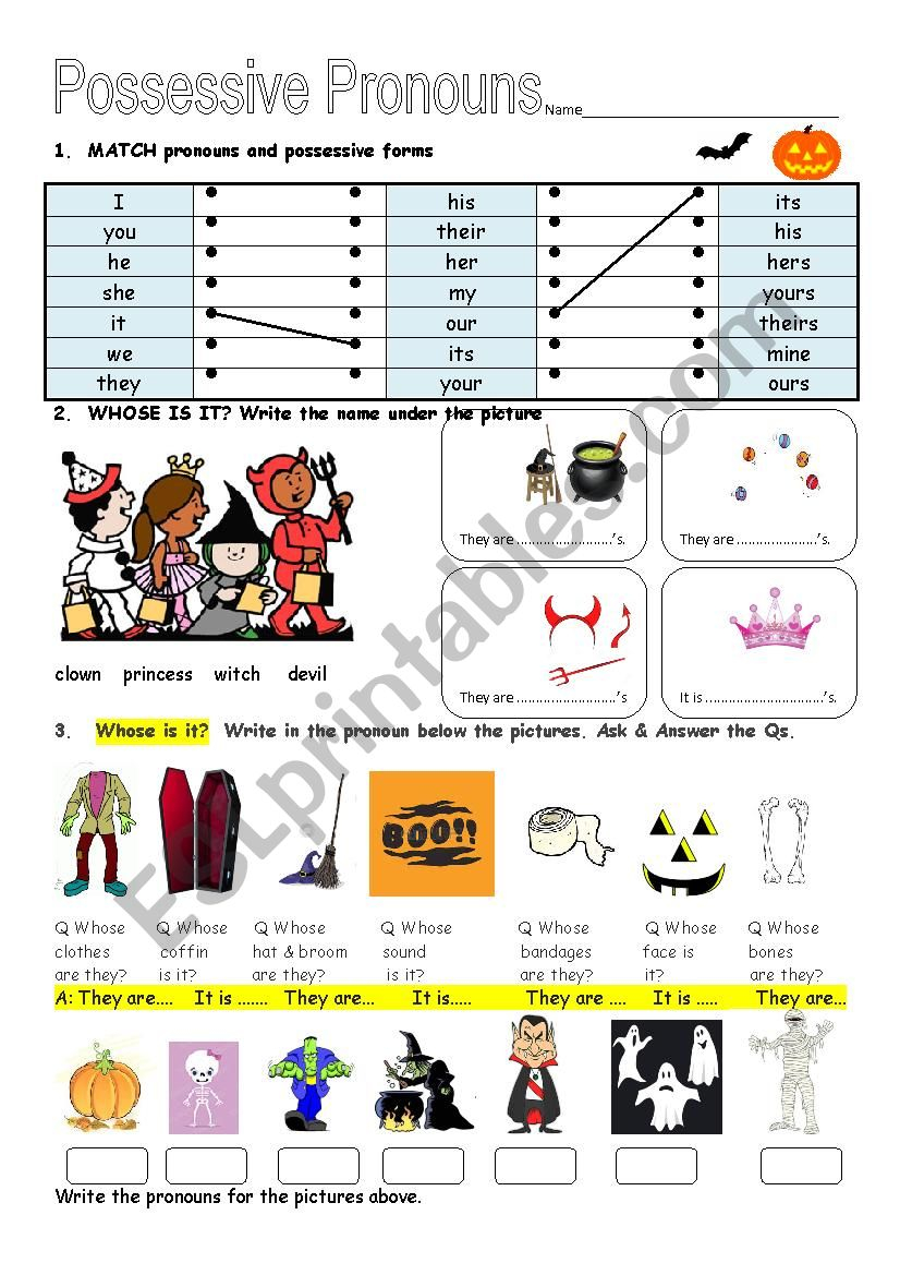 Halloween Possessive Pronoun Worksheet - Esl Worksheetemyo53