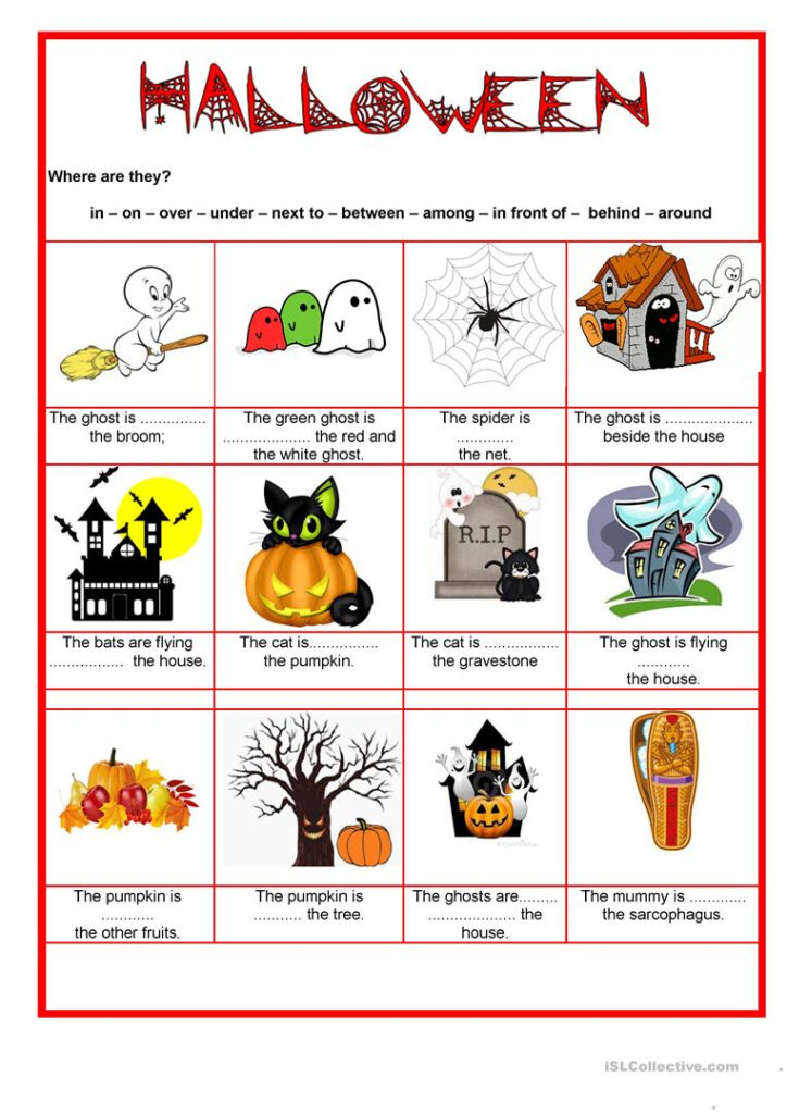 Halloween   Prepositions   English Esl Worksheets For