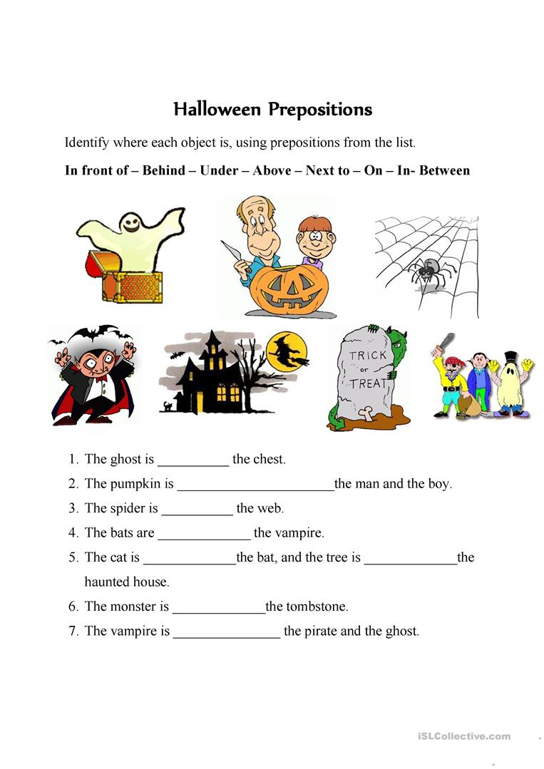 Halloween Prepositions - English Esl Worksheets For Distance