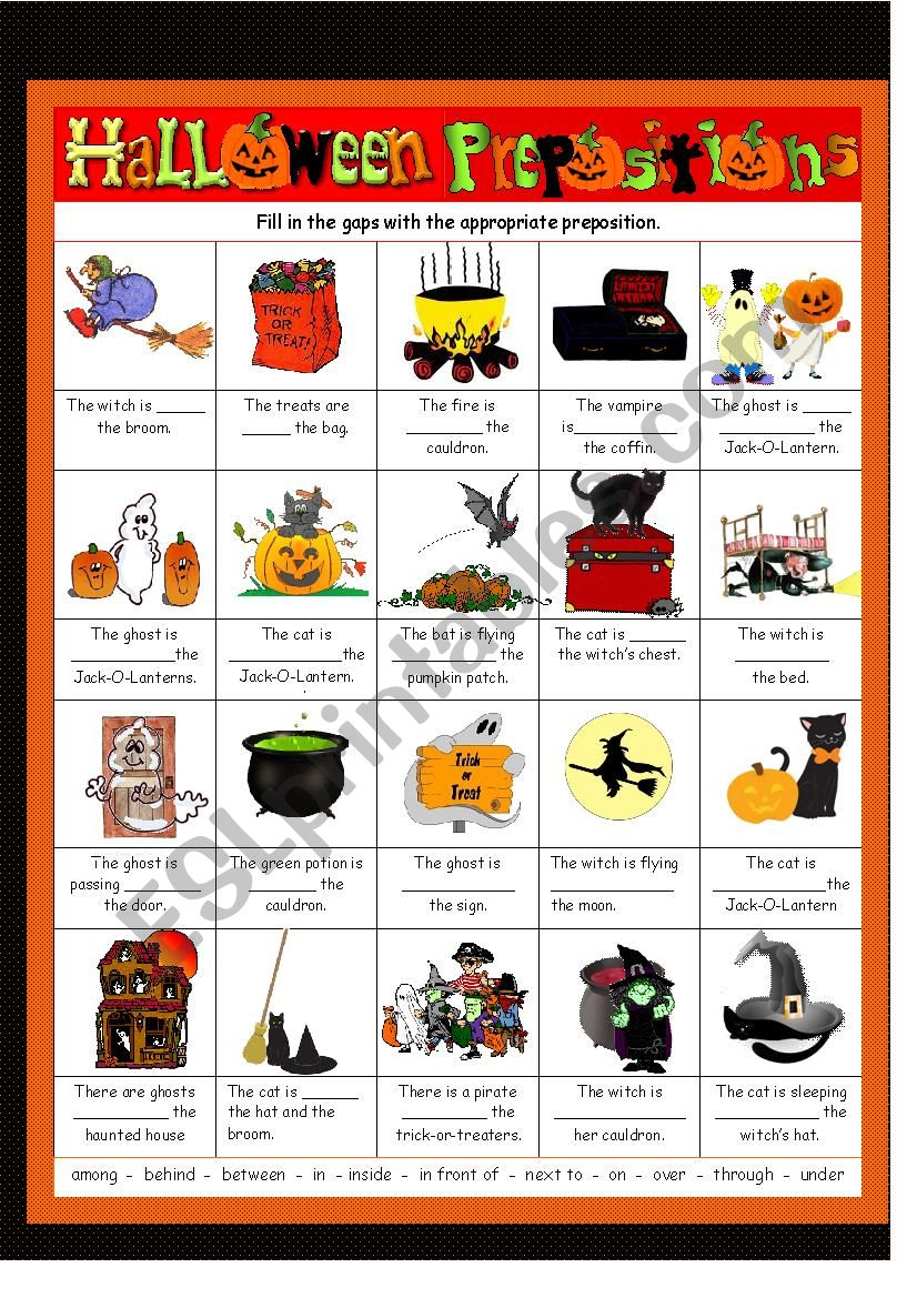 Halloween - Prepositions Of Place - Esl Worksheetanna P