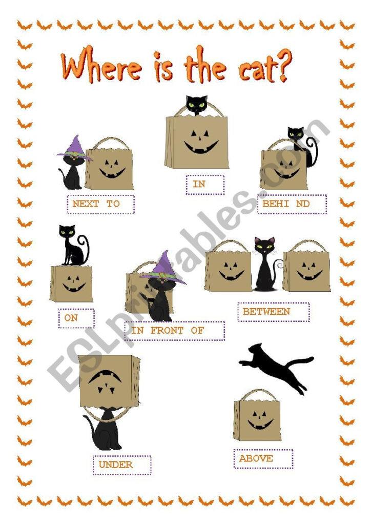 Halloween Prepositions ***where Is The Cat?***   Esl