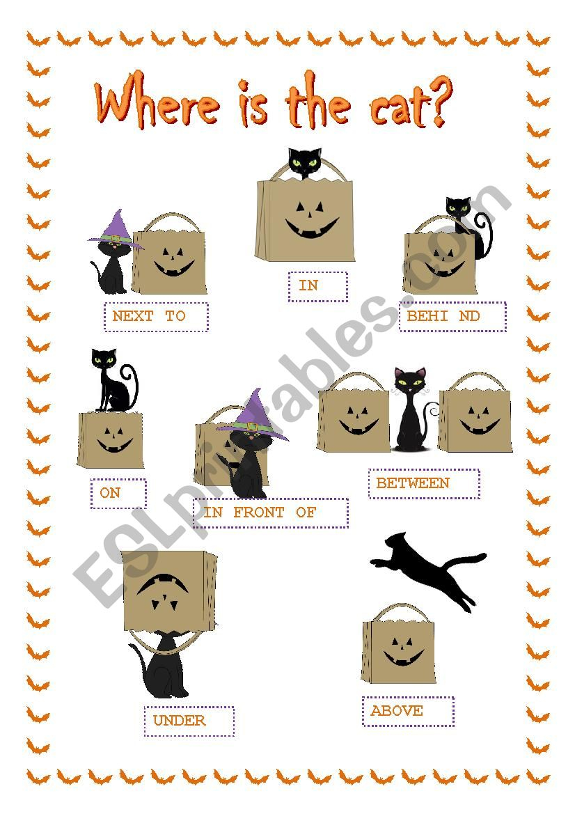 Halloween Prepositions ***where Is The Cat?*** - Esl