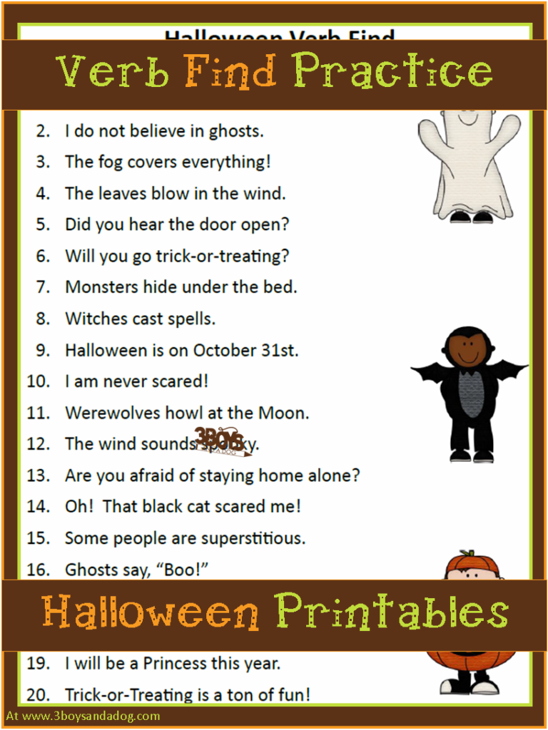 Halloween Printables: Verbs, Parts Of Speech | Halloween