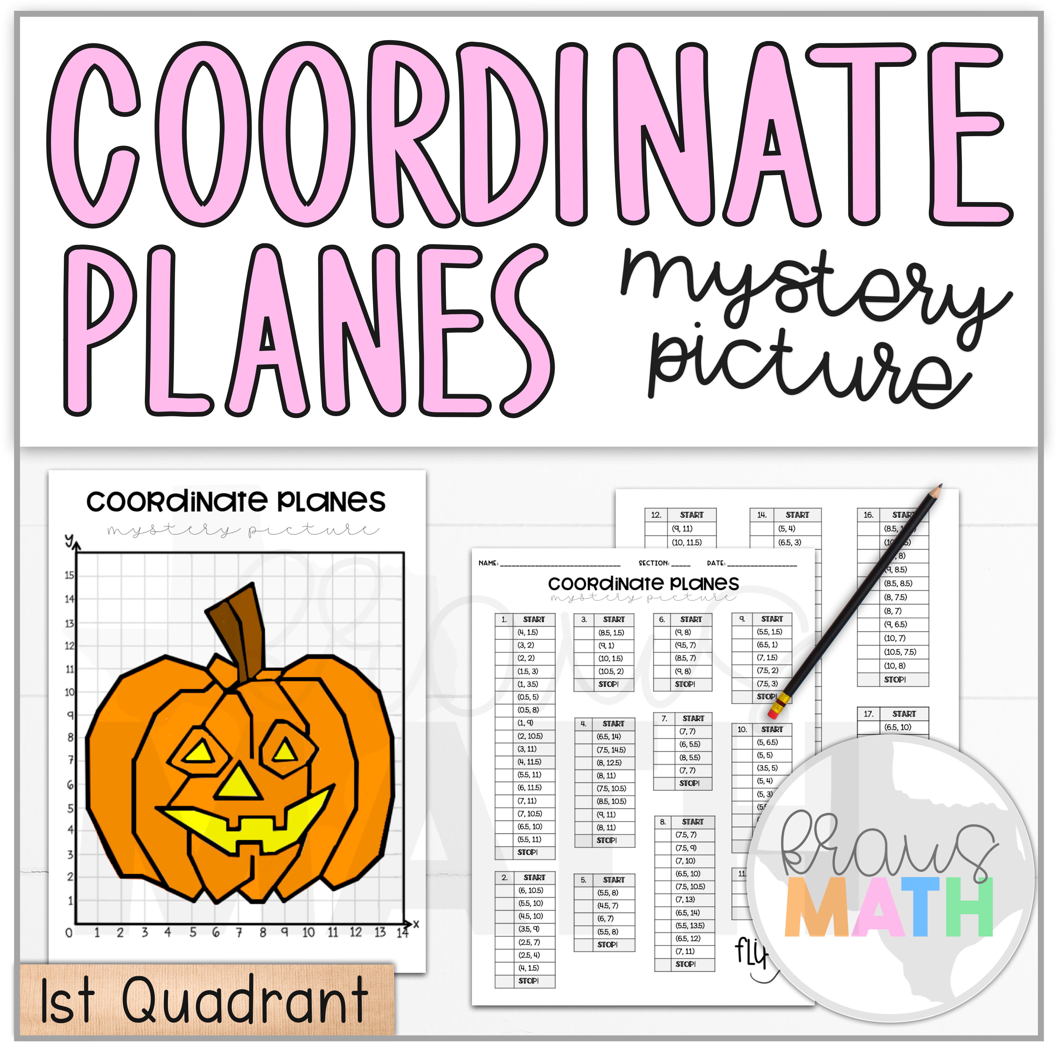 Halloween Pumpkin Coordinate Plane Mystery Picture (1St