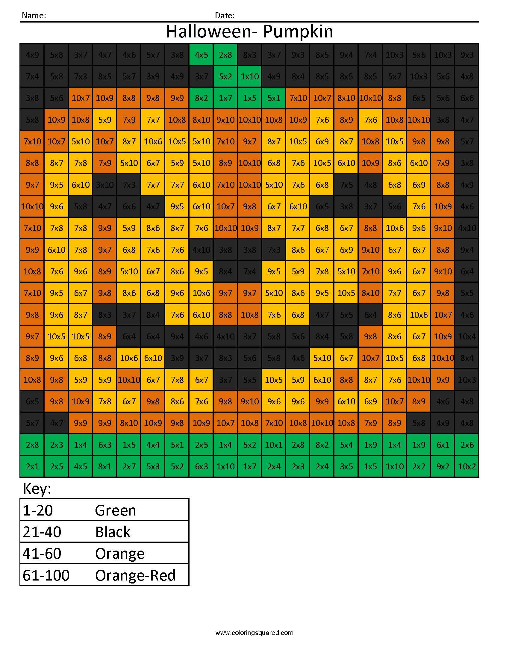 Halloween Pumpkin- Holiday Multiplication - Coloring Squared
