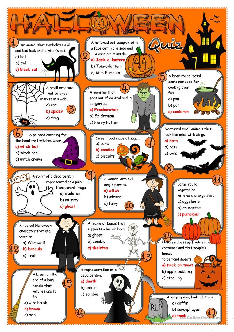 Halloween Quiz - English Esl Worksheets For Distance