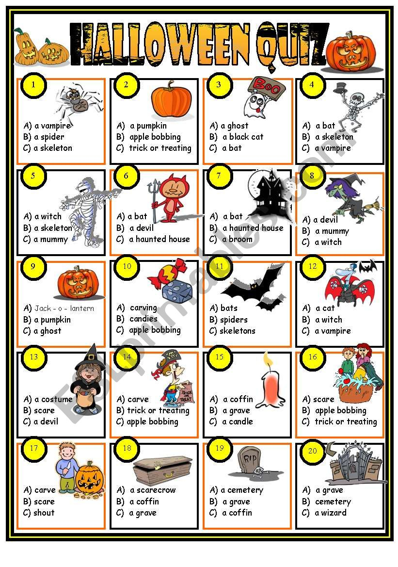 Halloween Quiz (Key Included) - Esl Worksheetjazuna