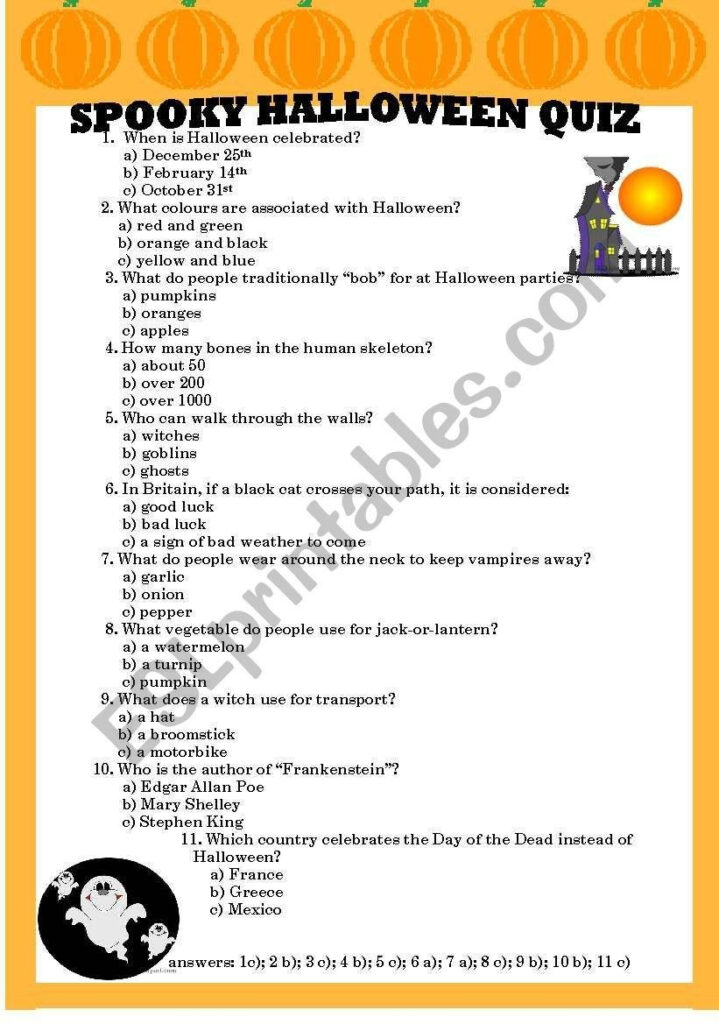 Halloween Quiz Worksheet Spooky Halloween Quiz Esl Worksheet