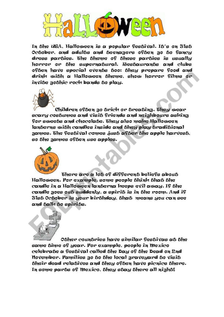 Halloween Reading Activity   Esl Worksheetroael