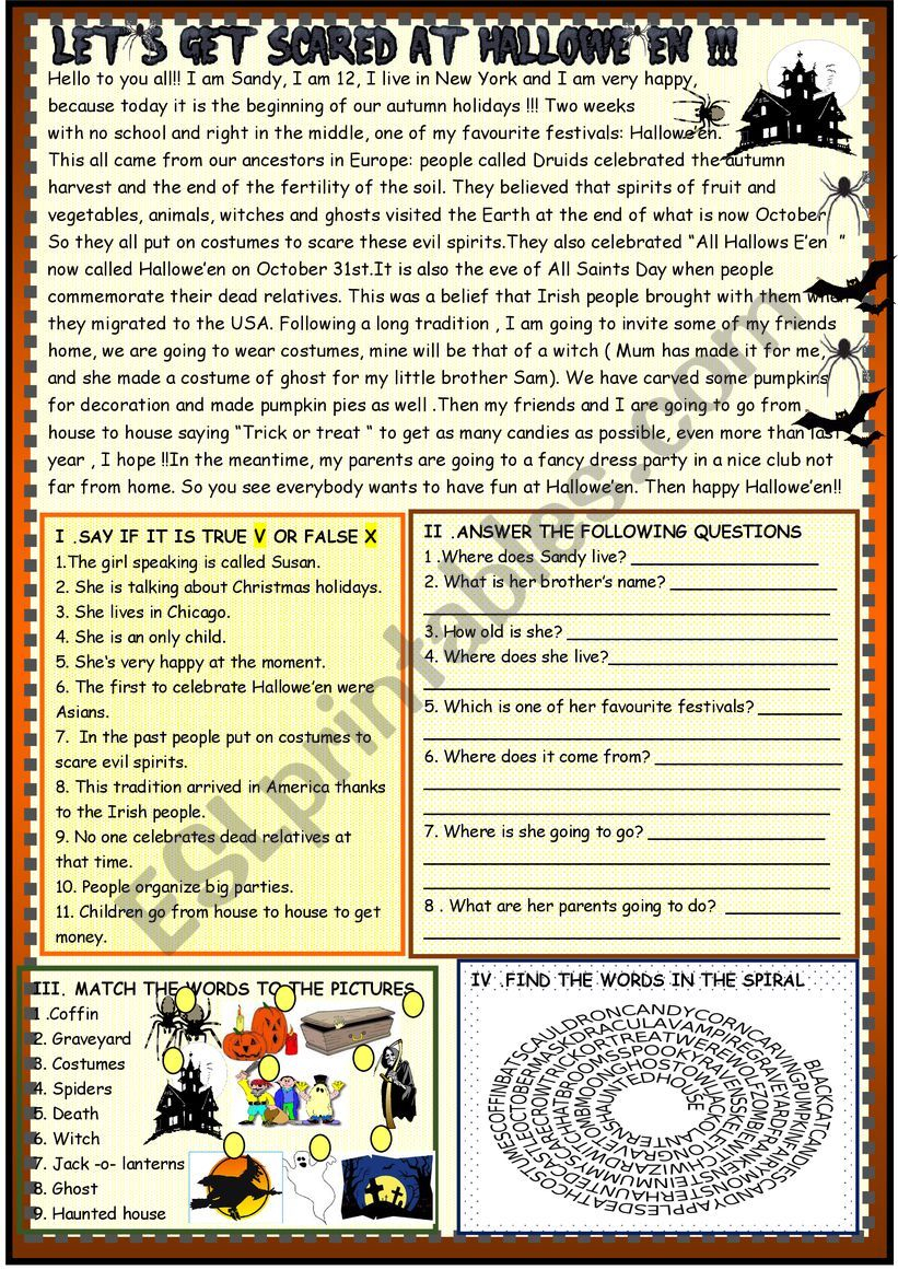Halloween Reading Comprehension - Esl Worksheetspied-D