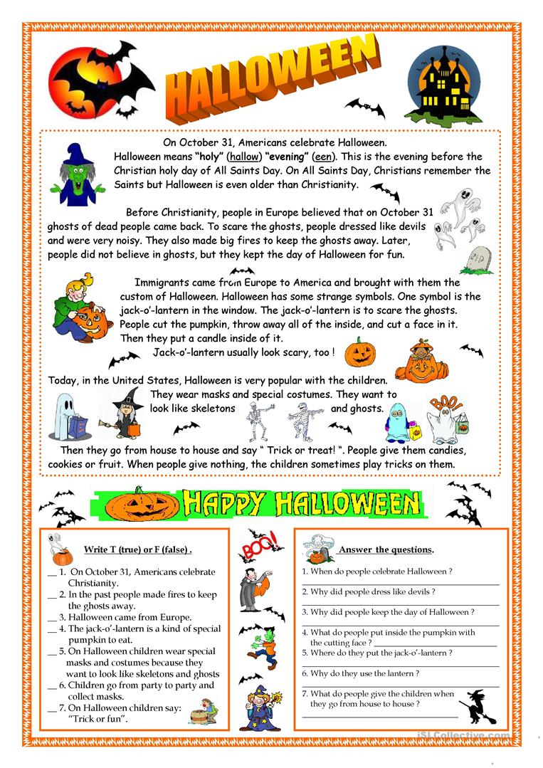Halloween - Reading - English Esl Worksheets For Distance