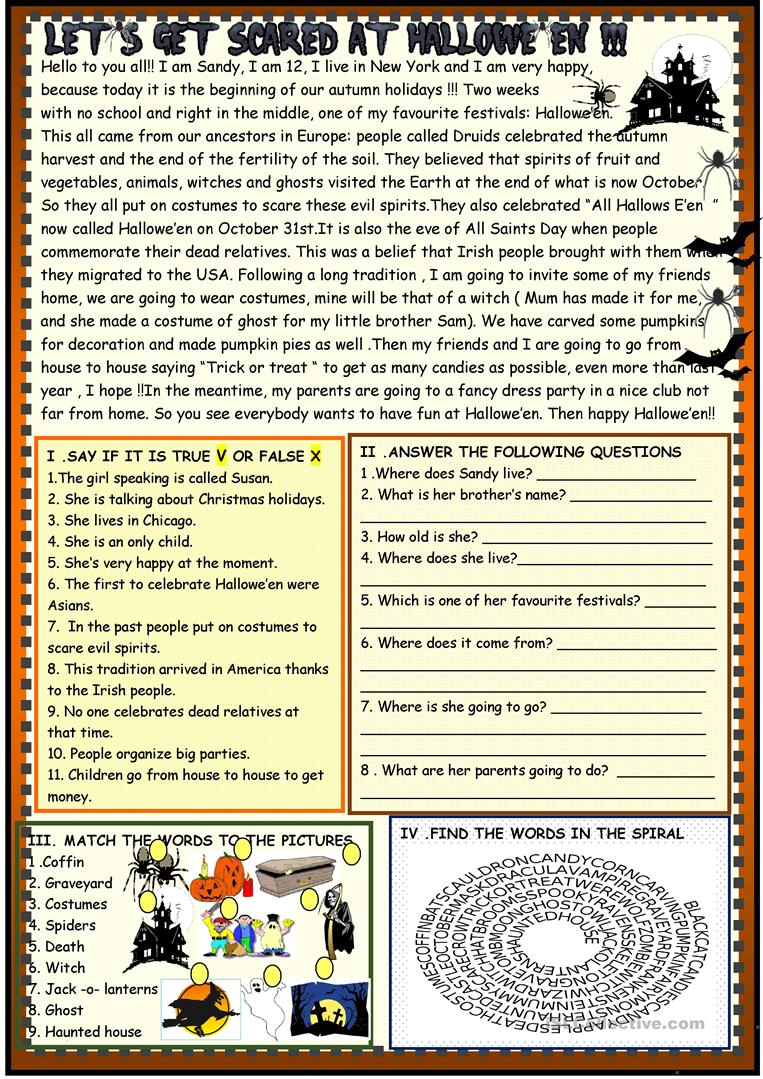 Halloween : Reading - English Esl Worksheets For Distance