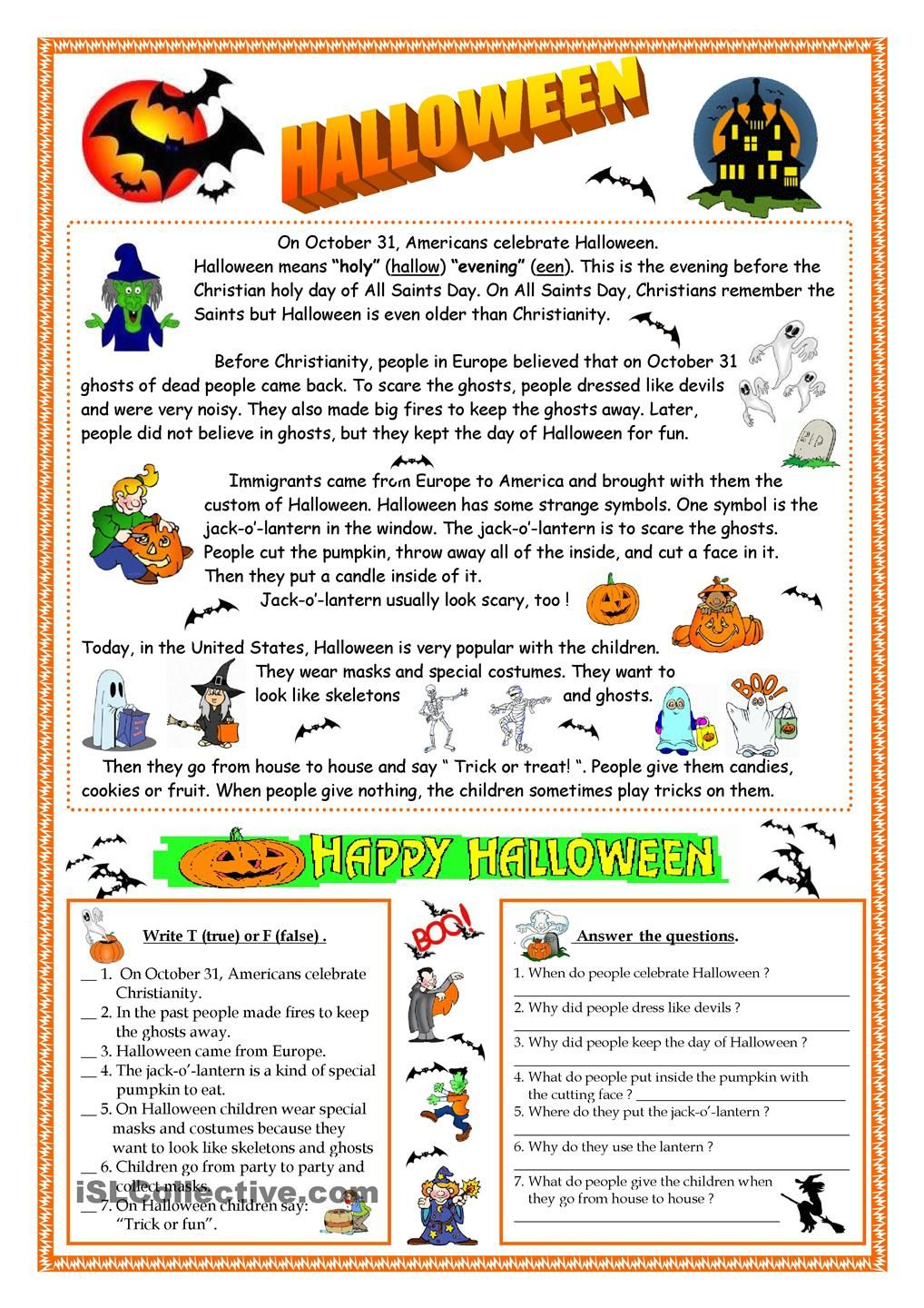 Halloween - Reading | Halloween Worksheets, Halloween