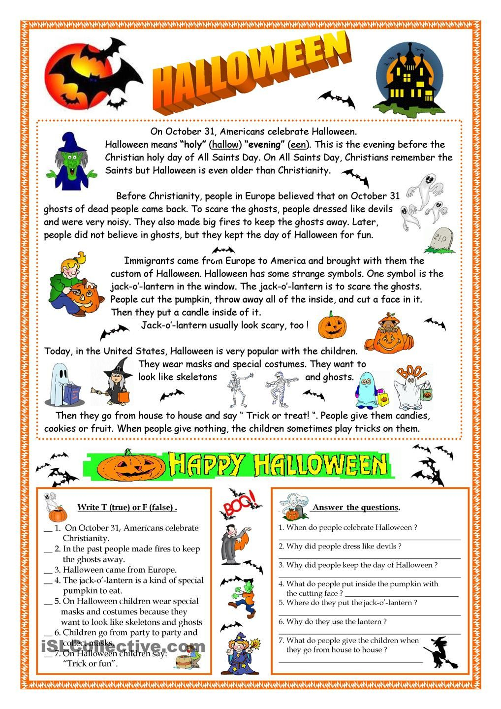 Halloween - Reading | Halloween Worksheets, Halloween