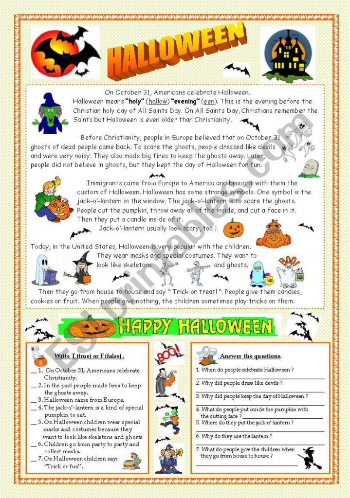 Halloween   Reading & Key (Fully Editable)   Esl Worksheet