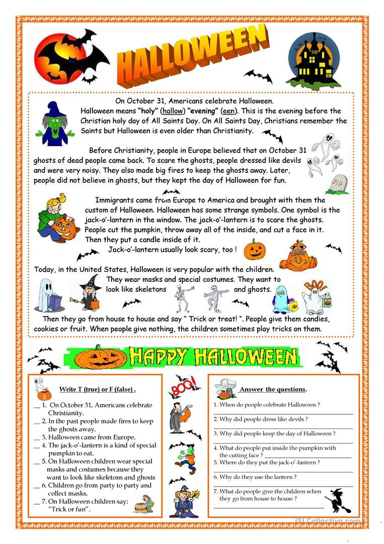 Halloween - Reading Worksheet - Free Esl Printable