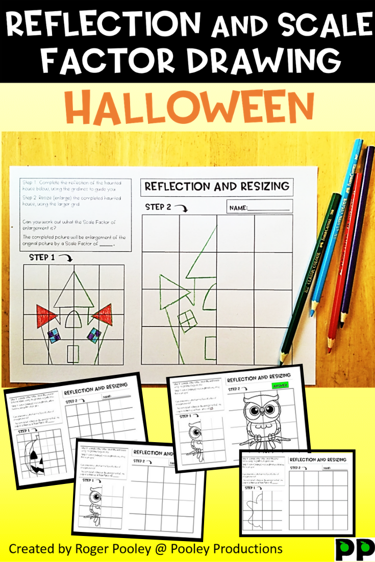 Halloween Reflection And Scale Factor Drawing, 29 Pgs