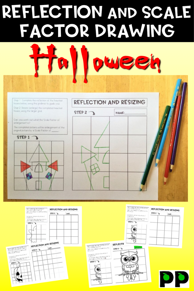 Halloween Reflection And Scale Factor Drawing, 29 Pgs