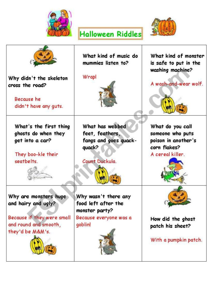 Halloween Riddles   Esl Worksheetvenezababi